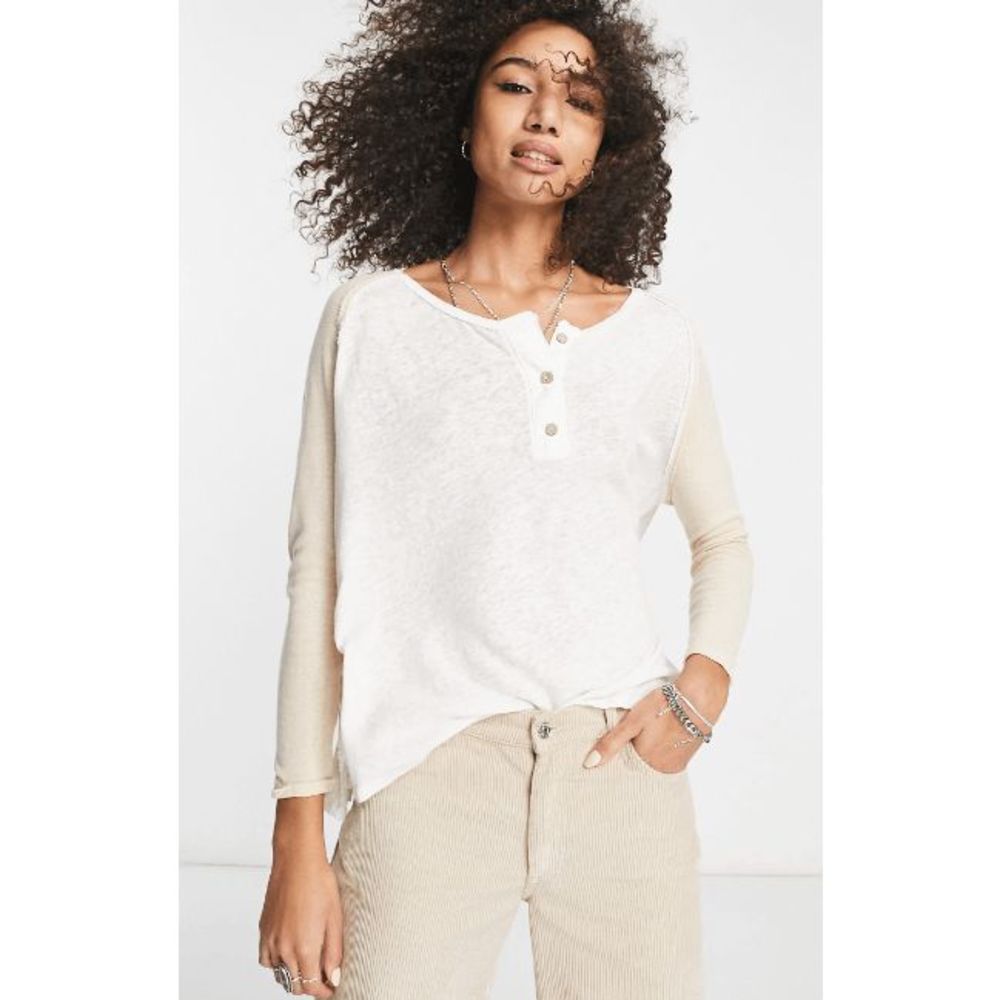 Free People Women's Grand Slam Three-Quarter Sleeve Top - White Combo S